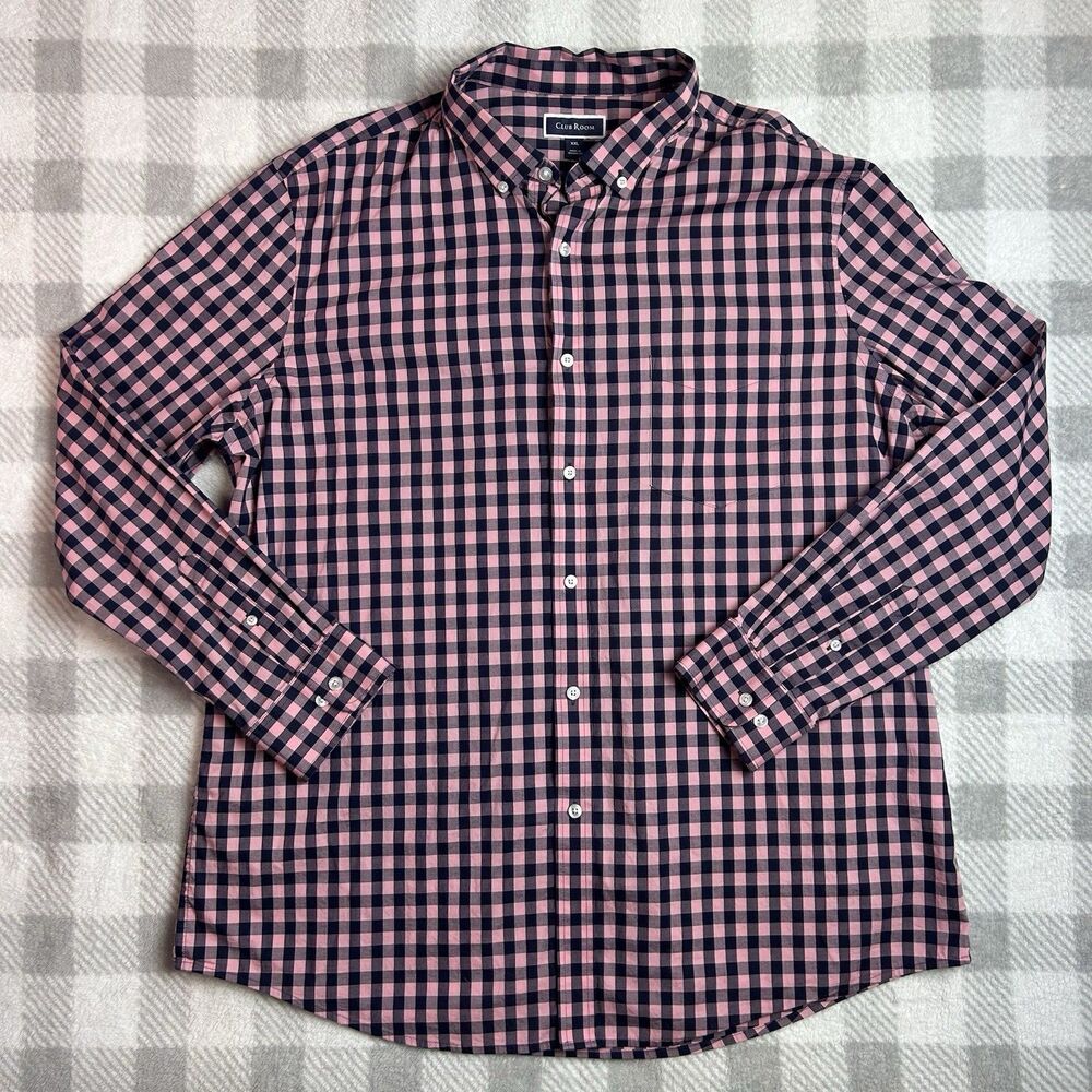 Club Room Men's Pink/Navy Button Down Collared shirt size 2XL Casual Dress shirt